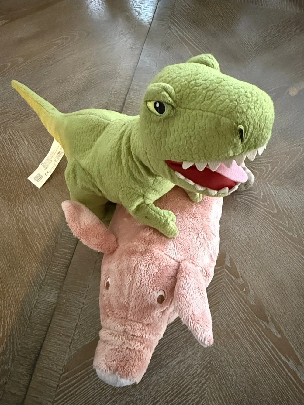 IKEA JÄTTELIK T-Rex Dinosaur & Pink Elephant Plush Stuffed Animal Lot